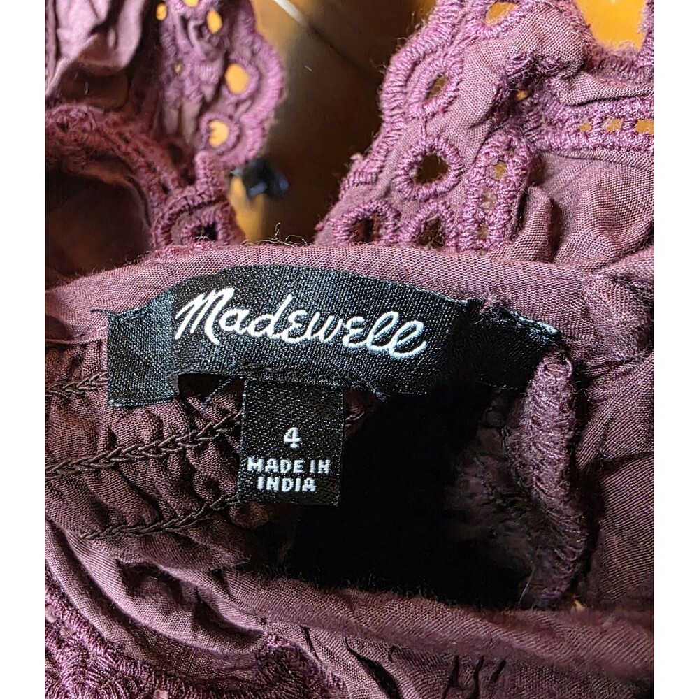 Madewell Lucie Dress Size 4 Embroidered Crochet Tiered Lined Sleeveless Burgundy - Picture 4 of 12
